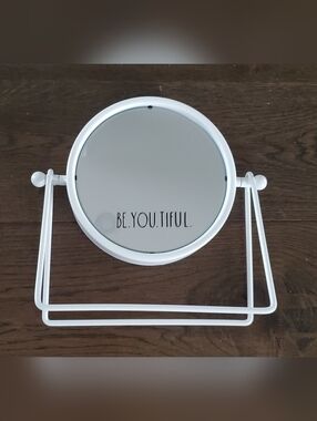 RAE DUNN White 'Be.You.Tiful' Decorative Vanity Mirror Home Bath Dresser Travel
